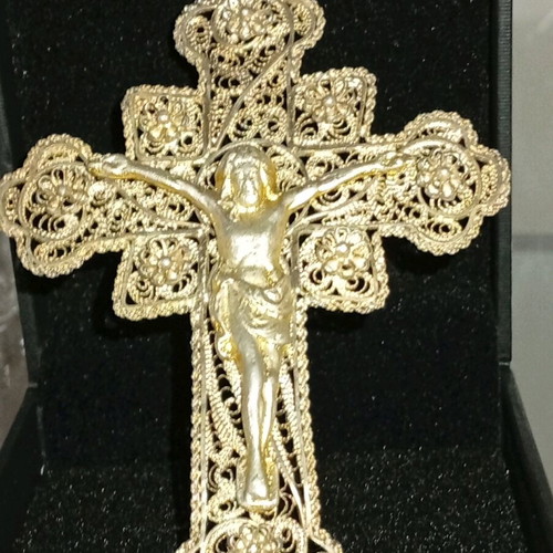 Filigree Epirus Cross 925 Silver Christ Gilded like new