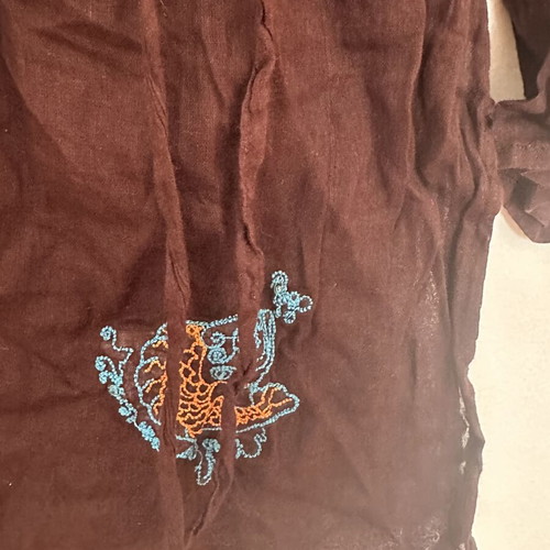 Kaftan shirt with embroidery and stones, like new, brown, size M