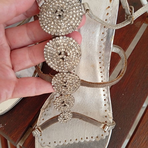Silver sandals size 40 used, leather insole