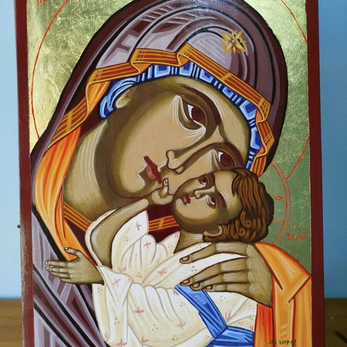 Panagia Glykofilousa Handmade Byzantine Icon 35x25 cm New