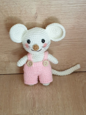 Κουκλάκι ποντικάκι amigurumi με ροζ σαλοπέτα καινούργιο, χειροποίητο