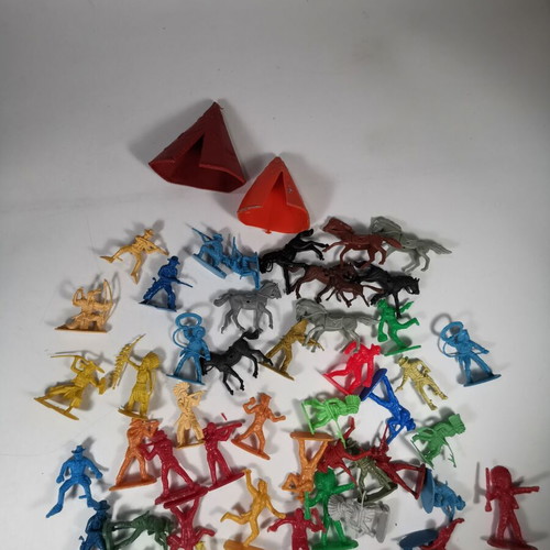 Vintage set of Indians and Cowboys with horses and tents used