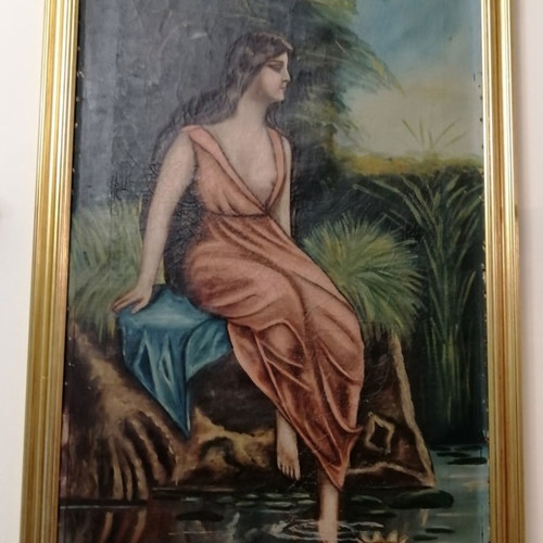 Έλαιογραφία μεταχειρισμένη του 1928 σε μουσαμά με κορνίζα