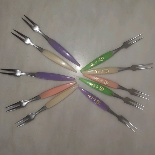 Mini cocktail forks used, set of 10 with colorful handles