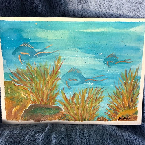 Gold fishes watercolour painting new, 15x20 cm