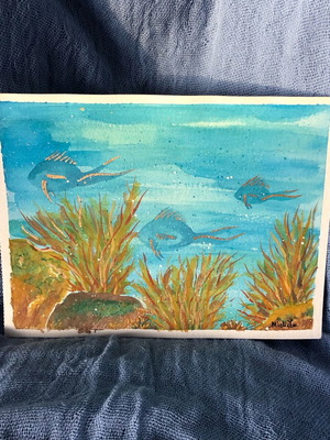 Gold fishes watercolour painting new, 15x20 cm