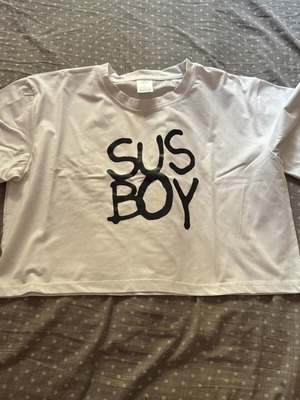 Crop T-shirt with Front Logo, New, Size L, Black and White