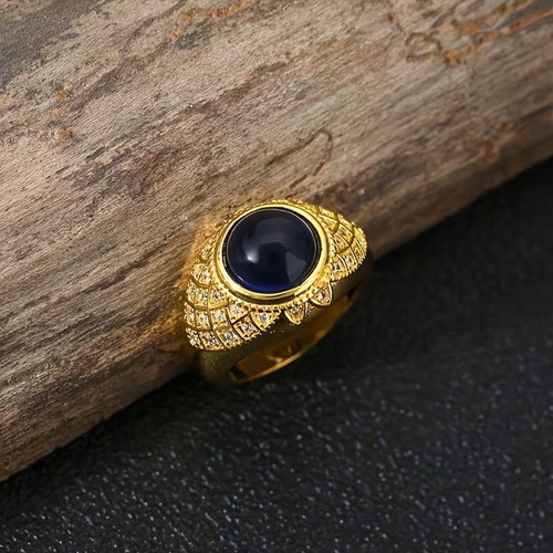 Modern men's ring with dark blue cubic zirconia "Dove Egg" size 60