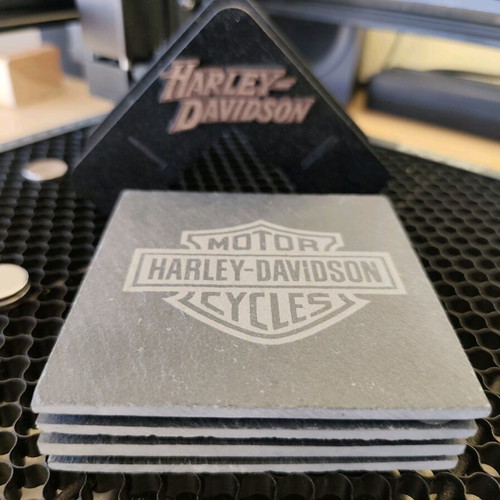 Harley-Davidson coaster set 4 pieces slate with wooden base