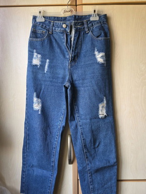 Shein women's jeans used dark blue with rips, XS size