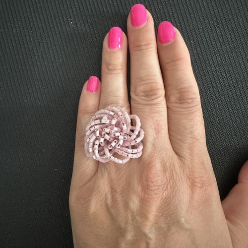 Handmade pink statement ring flower design, like new
