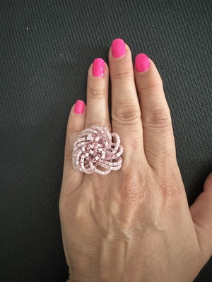 Handmade pink statement ring flower design, like new