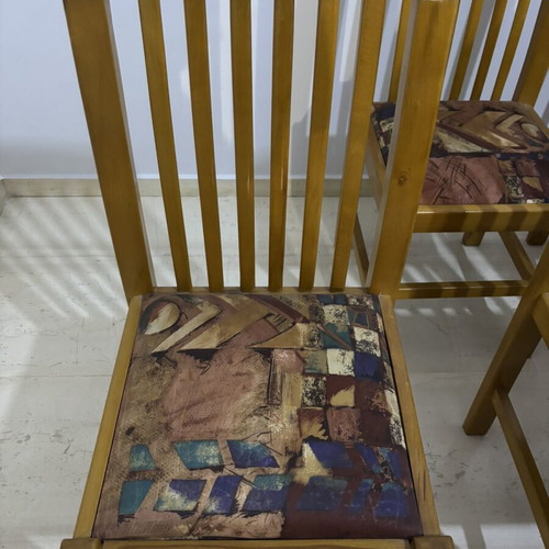 Set of 6 wooden dining chairs with upholstered seats