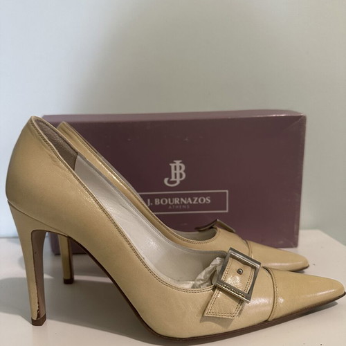 J. Bournazos Leather Pumps Nude with Buckle New