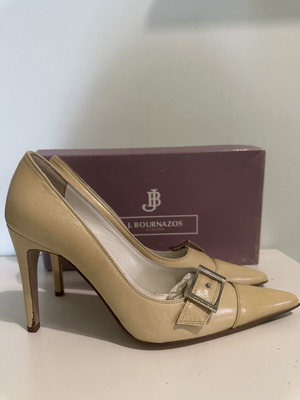J. Bournazos Leather Pumps Nude with Buckle New