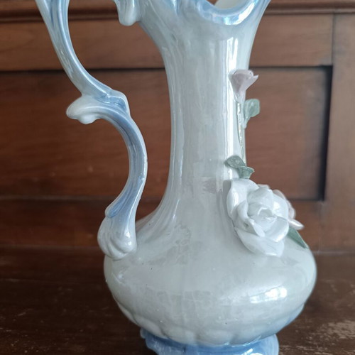 Vintage decorative ceramic jug with iridescent finish Rococo style