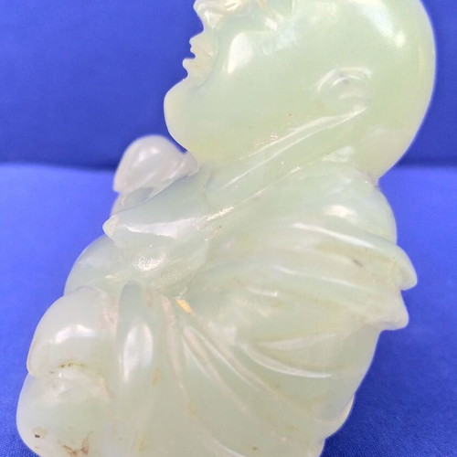 Vintage Budai figurine, handmade natural hard stone, celadon style