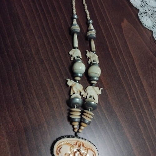 Vintage Ethnic Boho Necklace carved from bovine bone, used