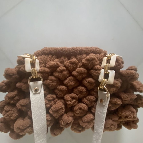Handmade Puffy Pop Corn Shoulder Bag like new, brown