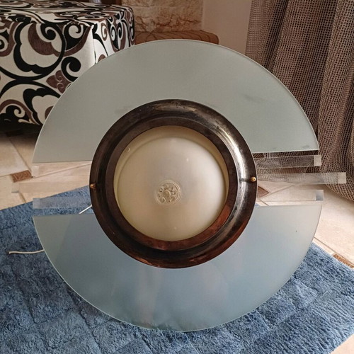 Adjustable ceiling light like new, blown glass and metal