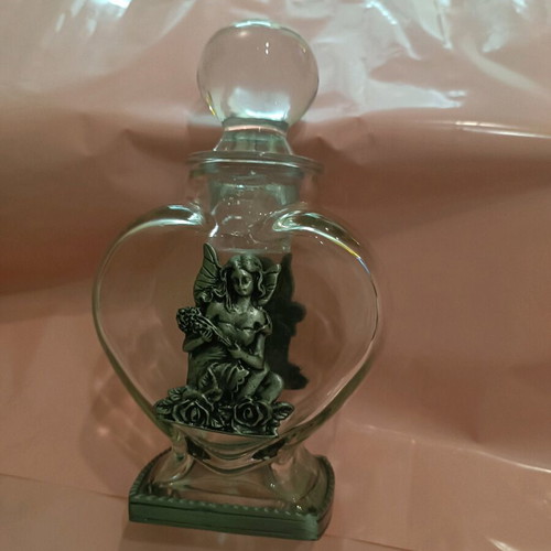 Vintage glass heart vase with metal fairy like new