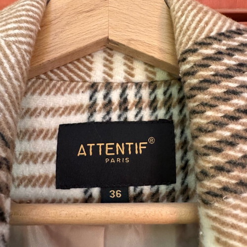 Attentif Paris plaid coat like new, size 36, beige and brown