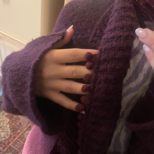 Mat long woolen women's cardigan purple one size up to X-Large