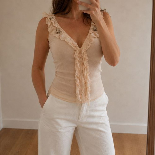 Esthis Beige Sleeveless Top 100% Cotton like new