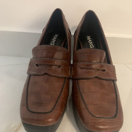 Mango Croc-Effect Platform Moccasins Like New, Brown Size 38