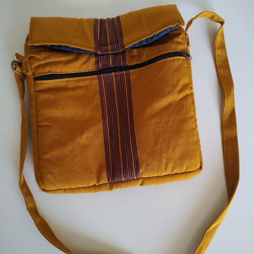 Handmade fabric shoulder bag unisex, new, brown and orange