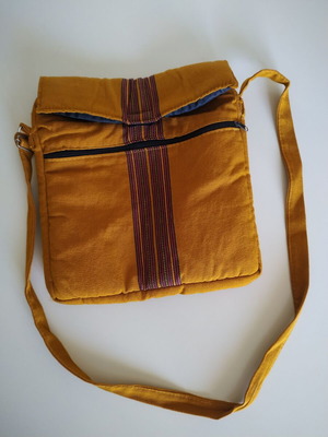 Handmade fabric shoulder bag unisex, new, brown and orange