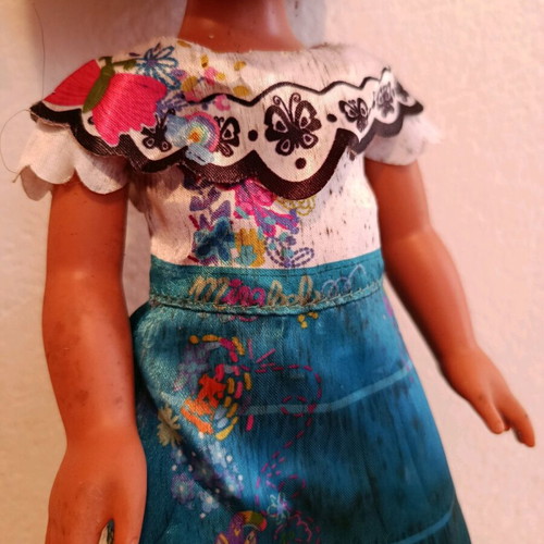 Large Disney Encanto Miraberl doll used with moisture marks on dress