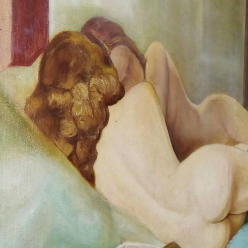Oil painting on canvas "In the Arms of Morpheus" used, signed, 1989