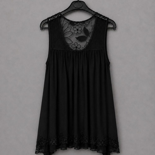 Black Sleeveless Top with Lace Back and Asymmetric Hem like new, size M