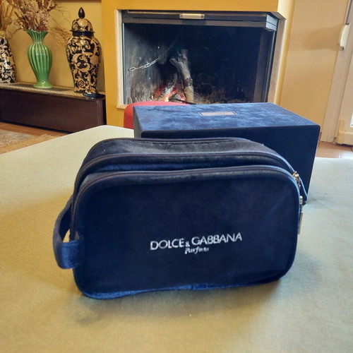 Dolce & Gabbana Velvet Toiletry Bag New, Black and Blue