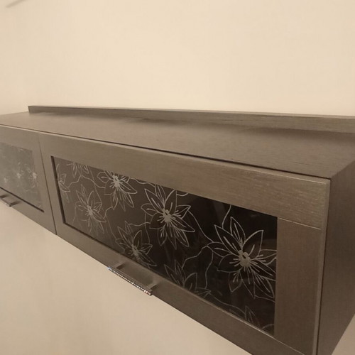 Wall showcase like new, gray with glass