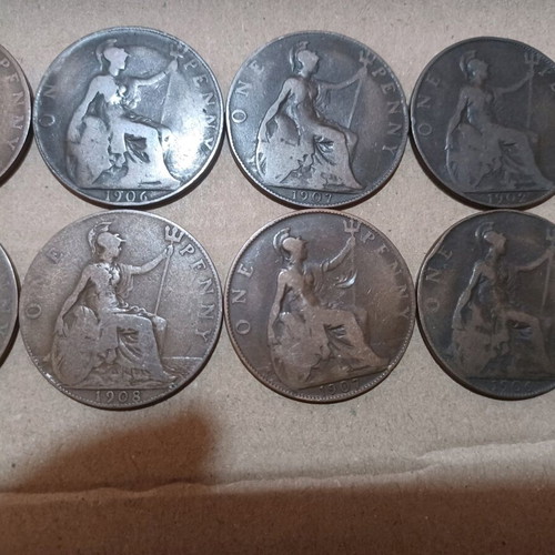 English One Penny Edward VII coins used, various dates 1902–1910