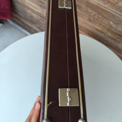Vintage briefcase used, brown with checked lining
