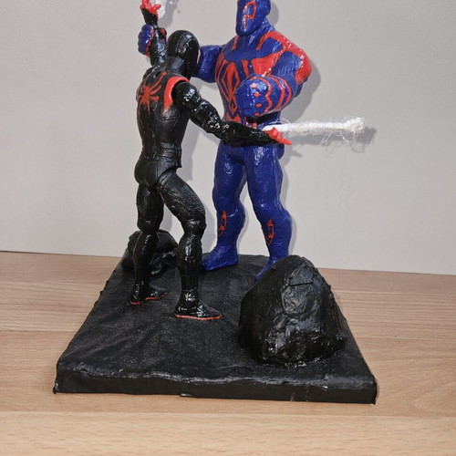 Handmade Spider-Man figurine with Miles Morales and Spider-Man 2099