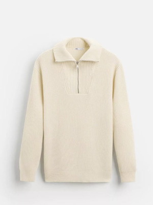 Zara men's sweater size L like new, cream with zipper