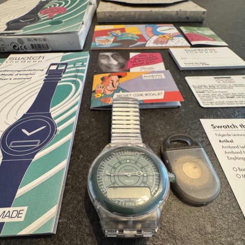 Swatch The Beep 211 vintage watch like new, unisex, grey and green