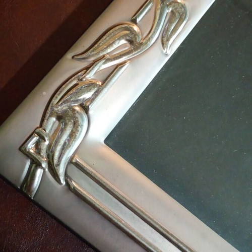 Silver plated large tabletop photo frame used, 27 x 32 cm