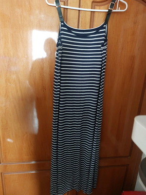 Maxi striped summer dress one size like new, white and blue