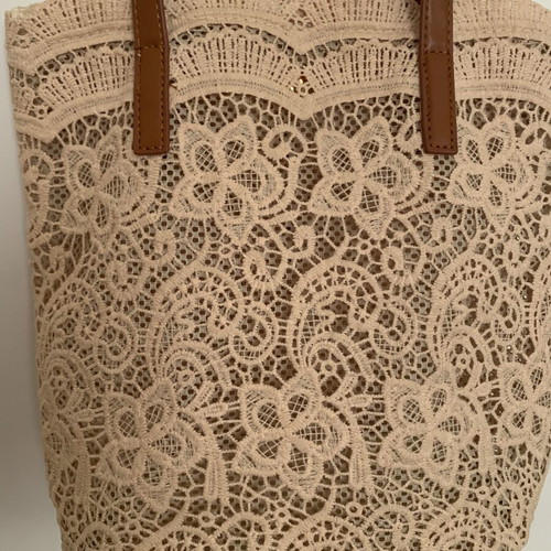 Summer lace shoulder bag beige with brown handles like new