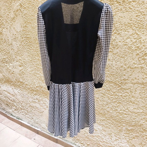 Vintage 80s pied de poule mini dress used, black and white