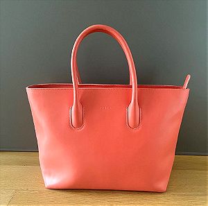 Furla δερμάτινη handbag, σε μοναδικό salmon/pink χρώμα
