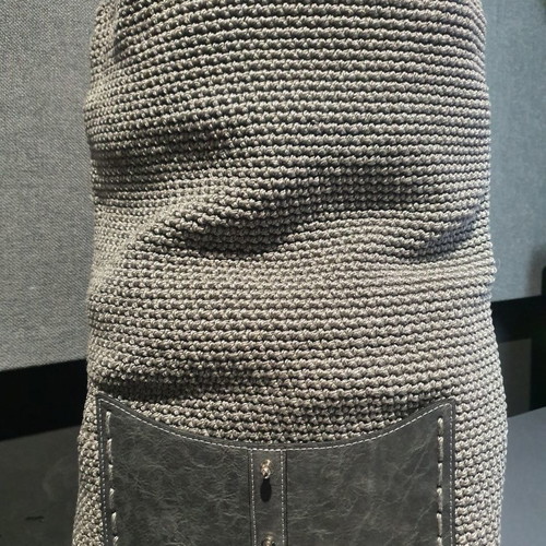 Handmade backpack bag new, knitted with gray leather details