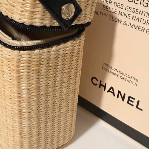 Chanel Beauté straw cosmetic bag, beige and black