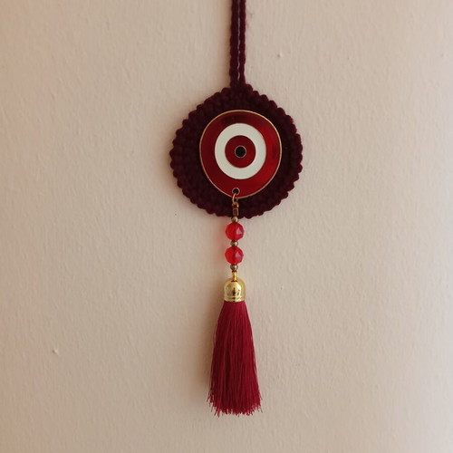 Evil Eye with Knitted Frame Handmade Unique