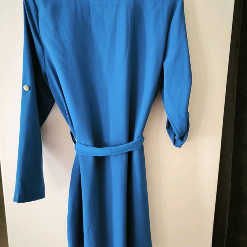 Blue shirt dress new with gold buttons and belt one size